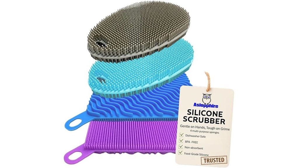 4 pack dual sided silicone scrubbers