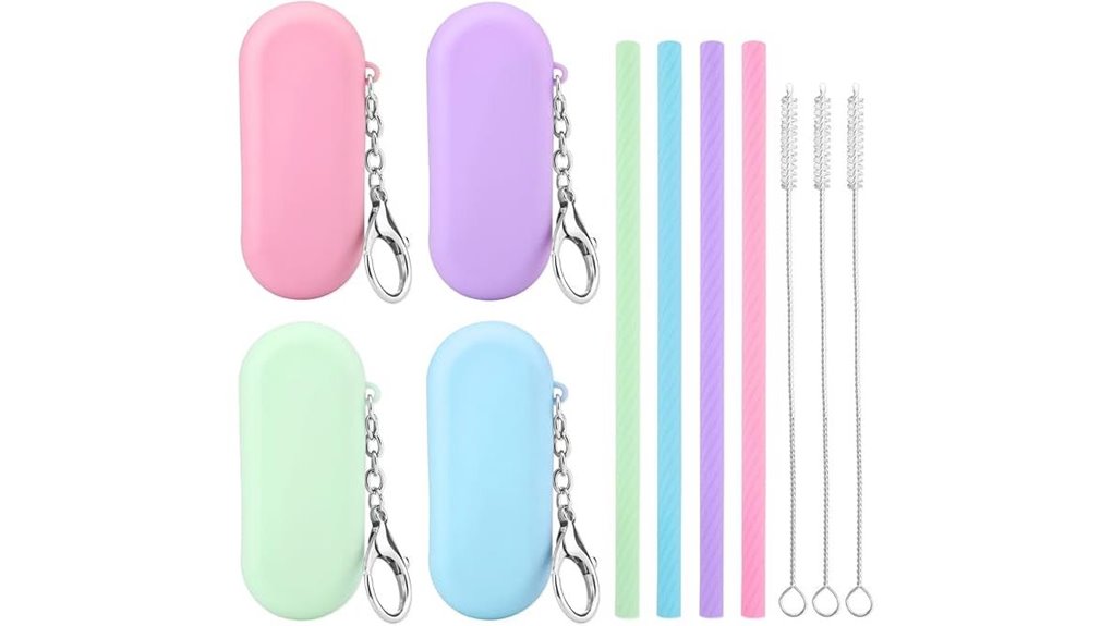 4 pack silicone straws keychain