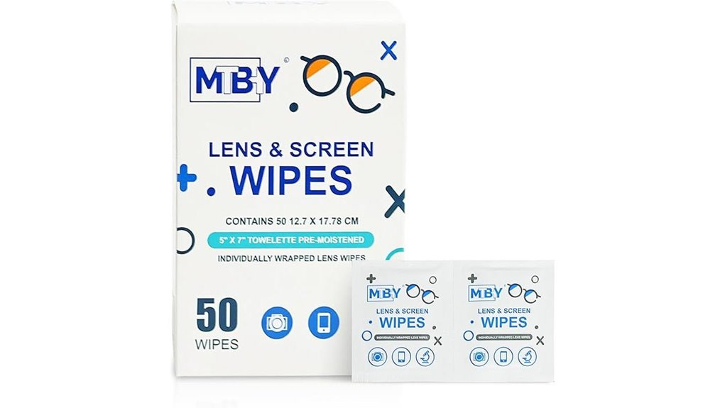 50 pre moistened lens wipes