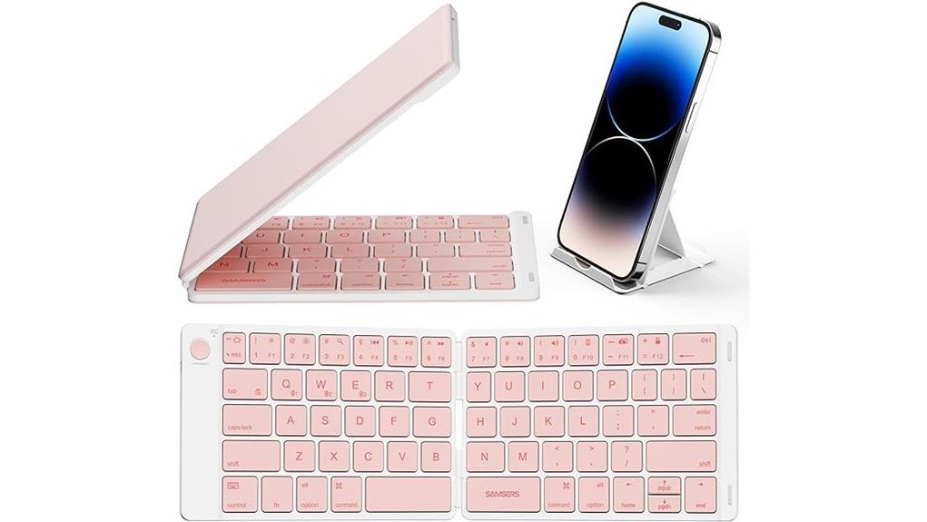 bluetooth foldable pink keyboard