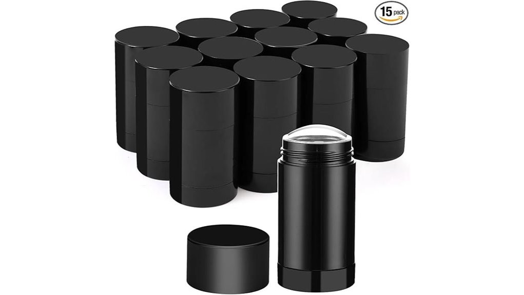 fifteen black refillable containers