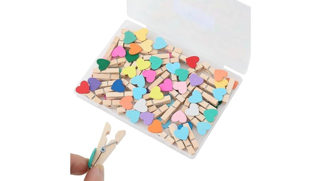 fifty wooden heart clips