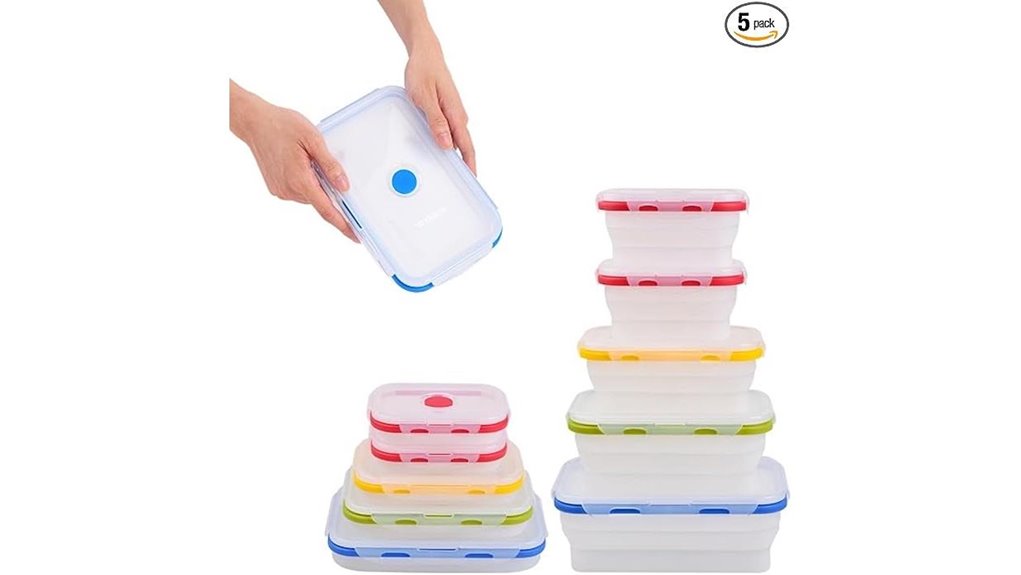 five collapsible silicone containers