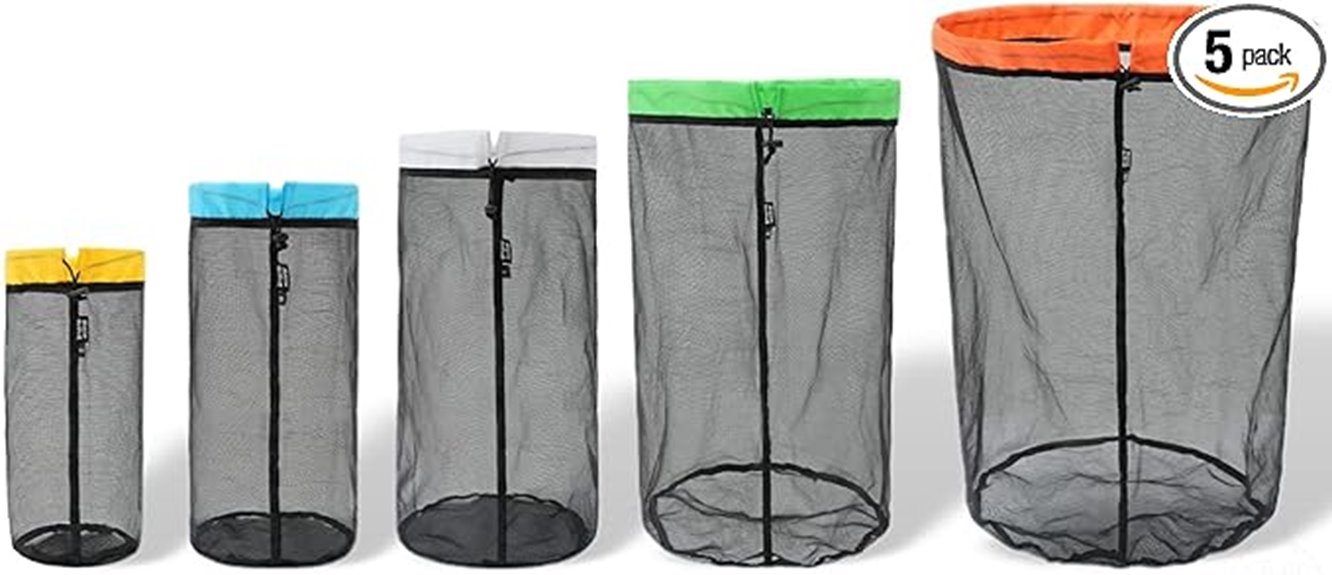 five lightweight mesh drawstrings