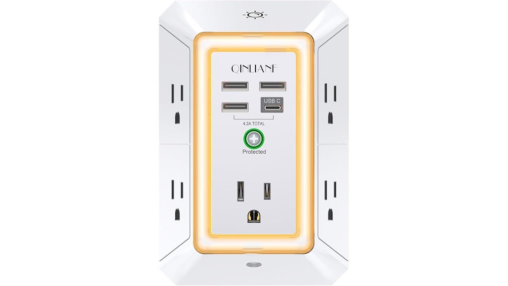 five outlet usb night light