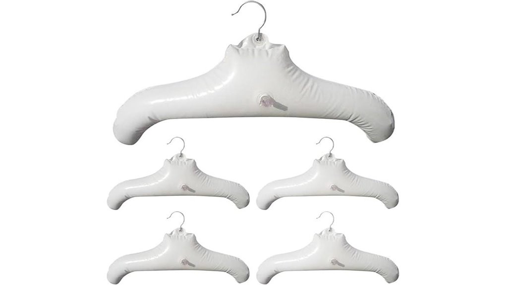 five white inflatable hangers