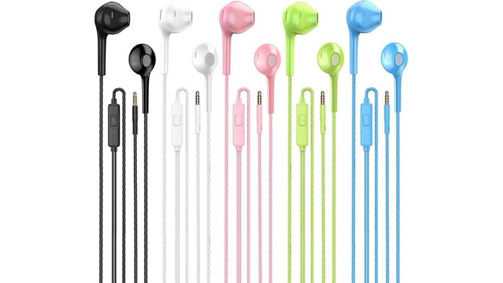 five wired earbuds mic bass