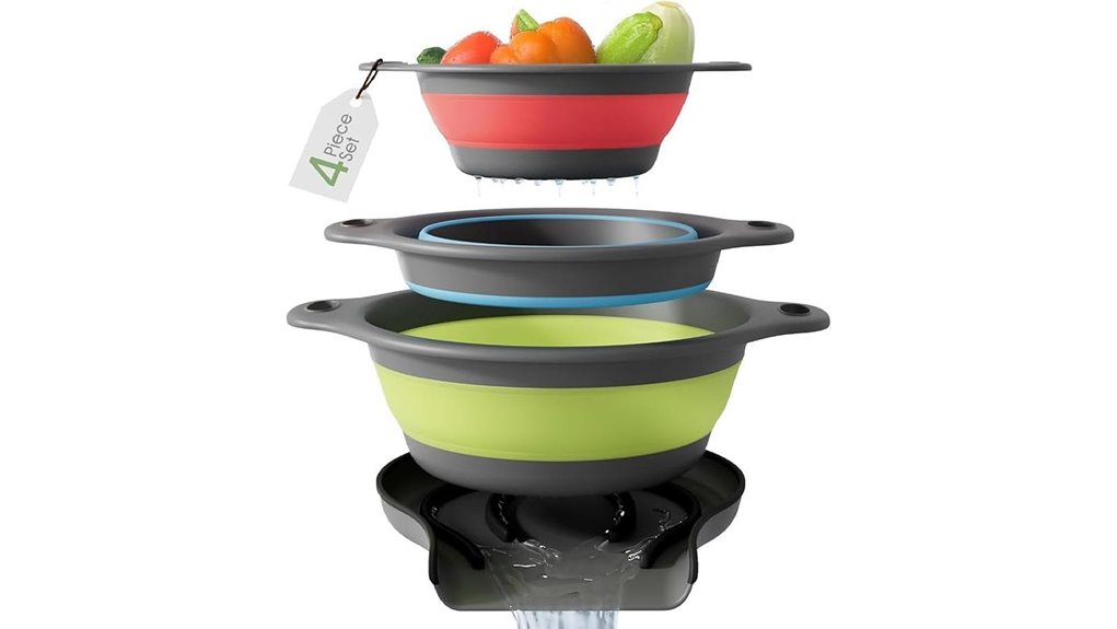 four collapsible self draining colanders