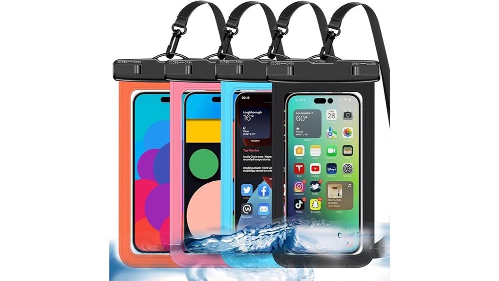 four colorful ip68 pouches