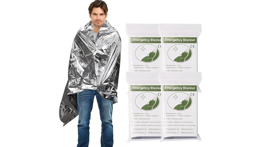 four mylar emergency blankets