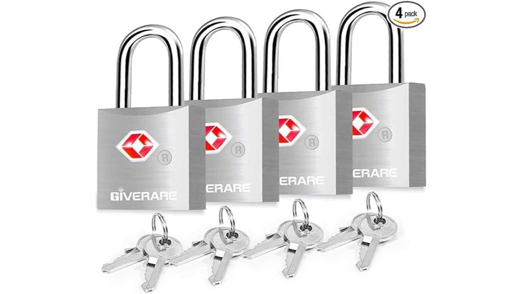 four pack tsa aluminum padlocks
