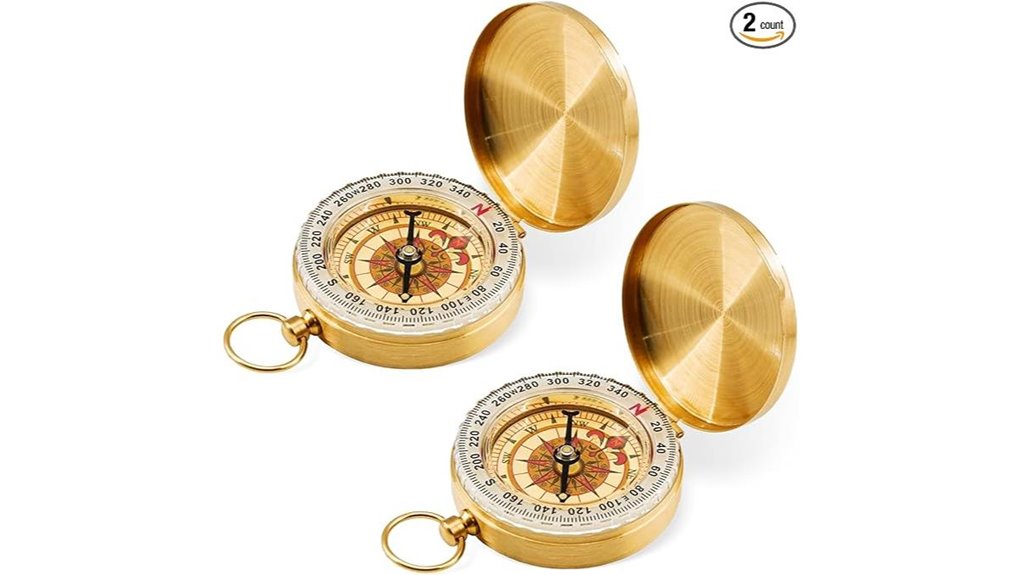 glowing brass camping compasses