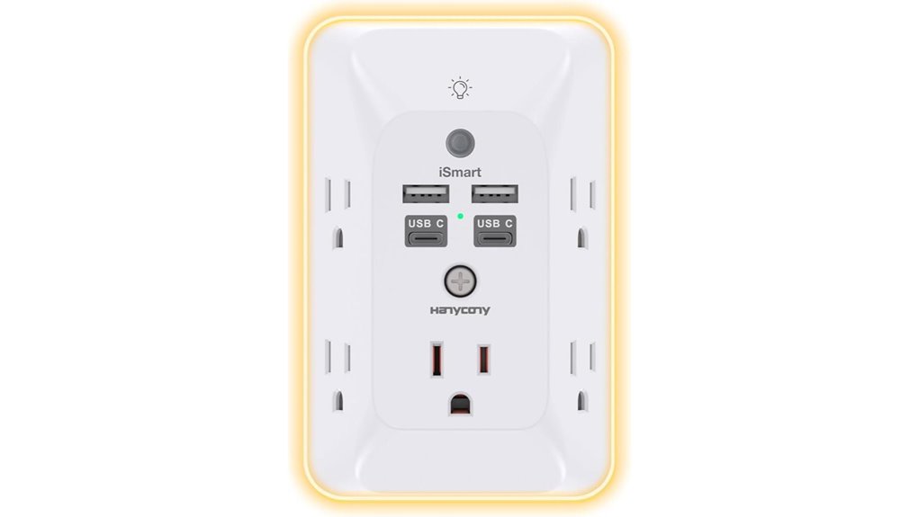 hanycony 4 usb outlet light