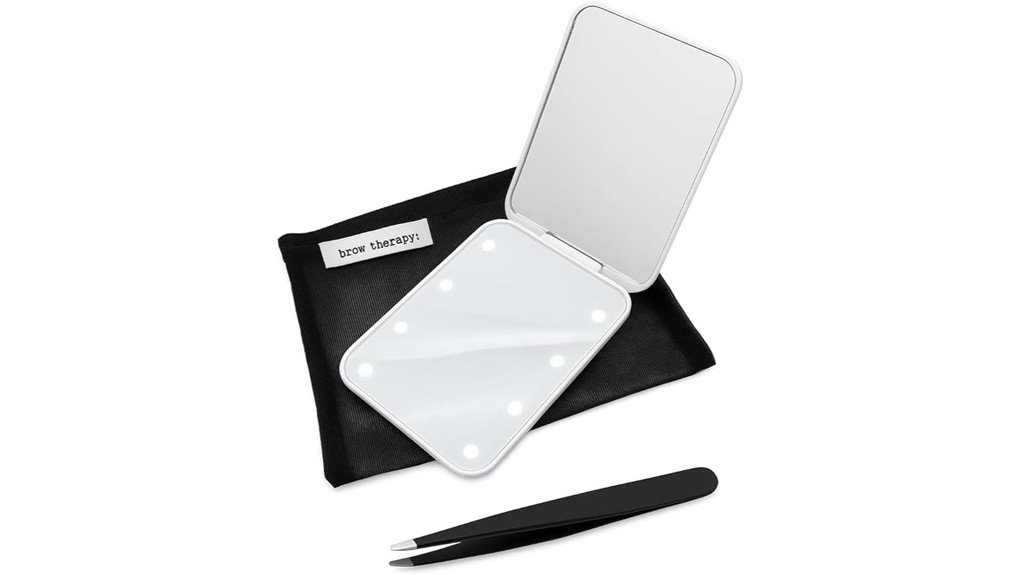 led compact mirror tweezers