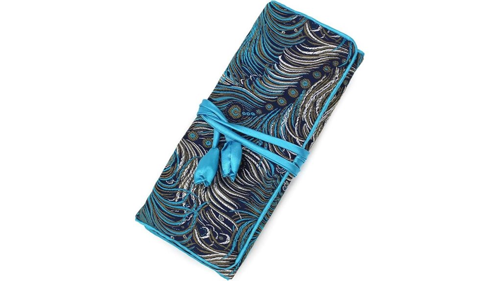 peacock travel jewelry roll