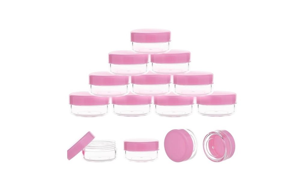 pink lidded sample jars