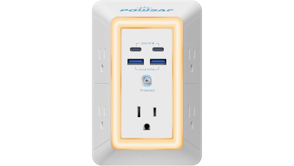 powsaf 5 outlet usb surge