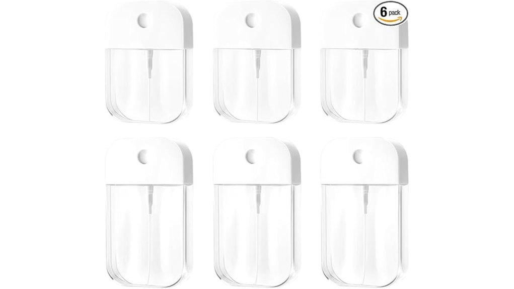 six clear refillable sprays