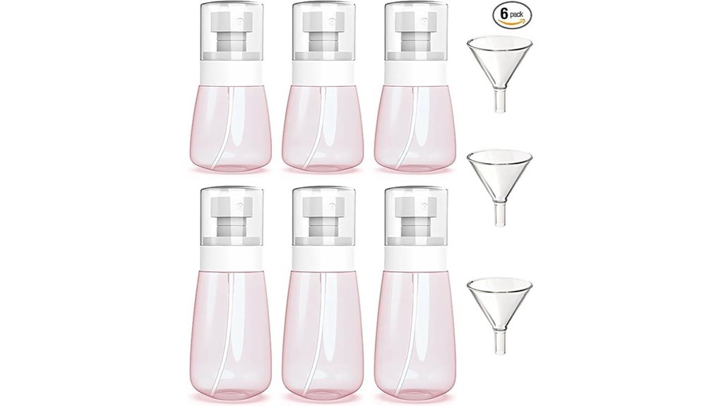 six small spray bottles