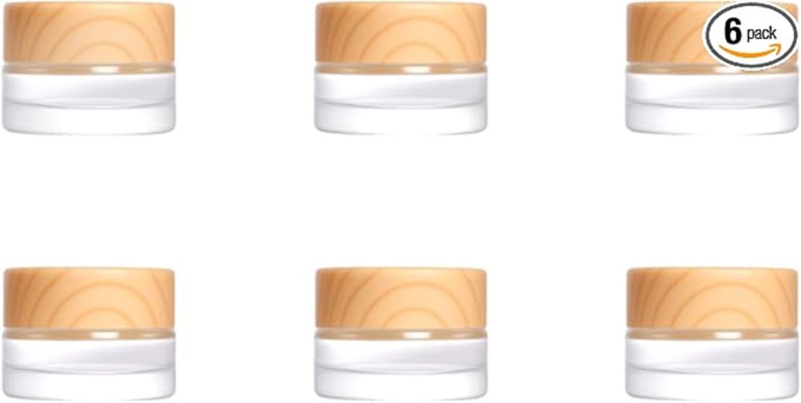 six white lidded containers