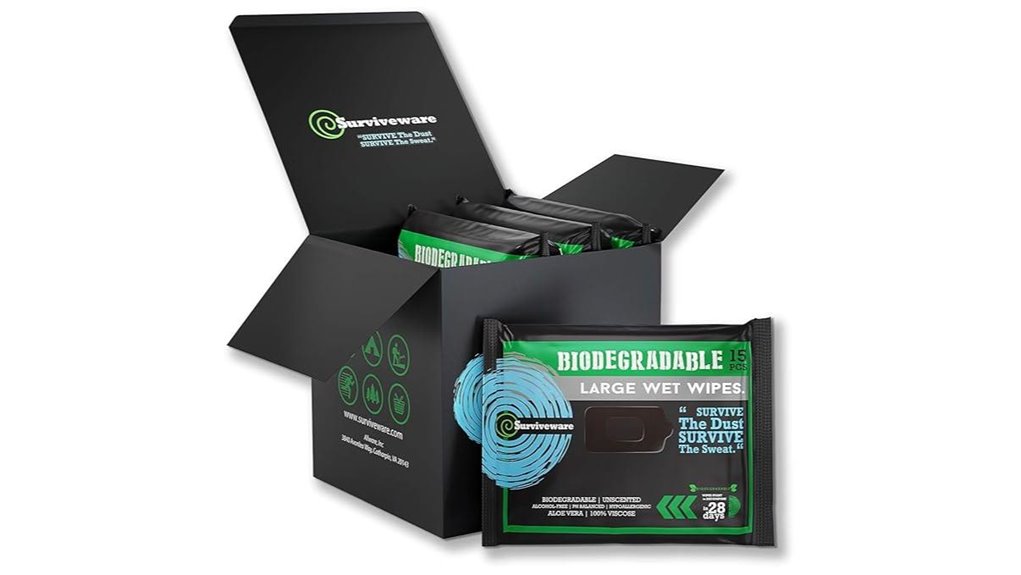 surviveware biodegradable shower wipes