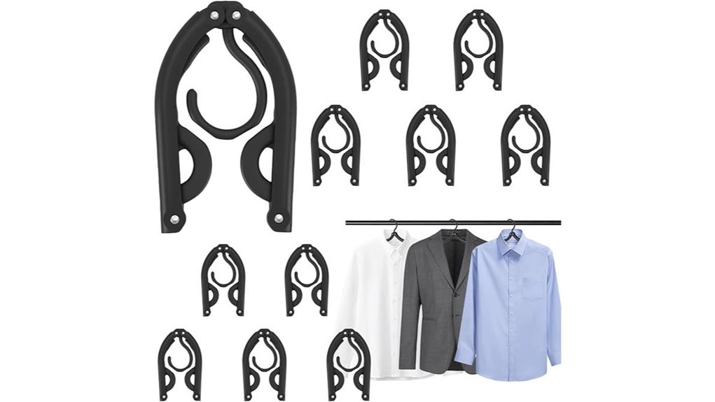ten black foldable hangers