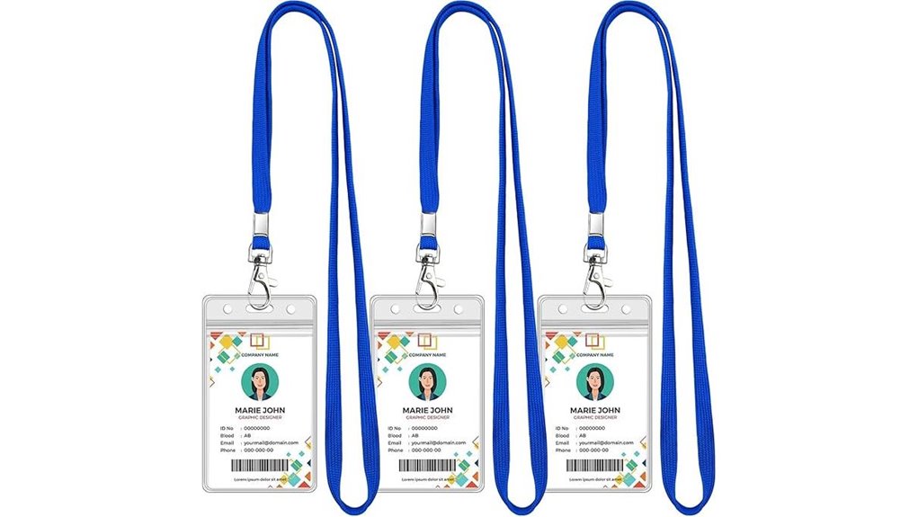 three blue lanyard holders