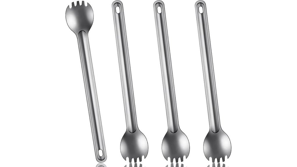 titanium long handle four piece spork spoon
