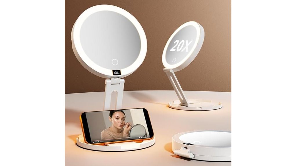 travel dual sided lighted mirror