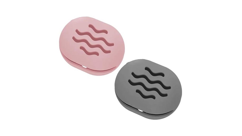 two pink gray sponge holders