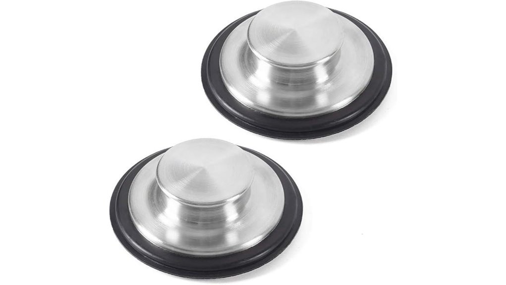 two stainless sink plugs