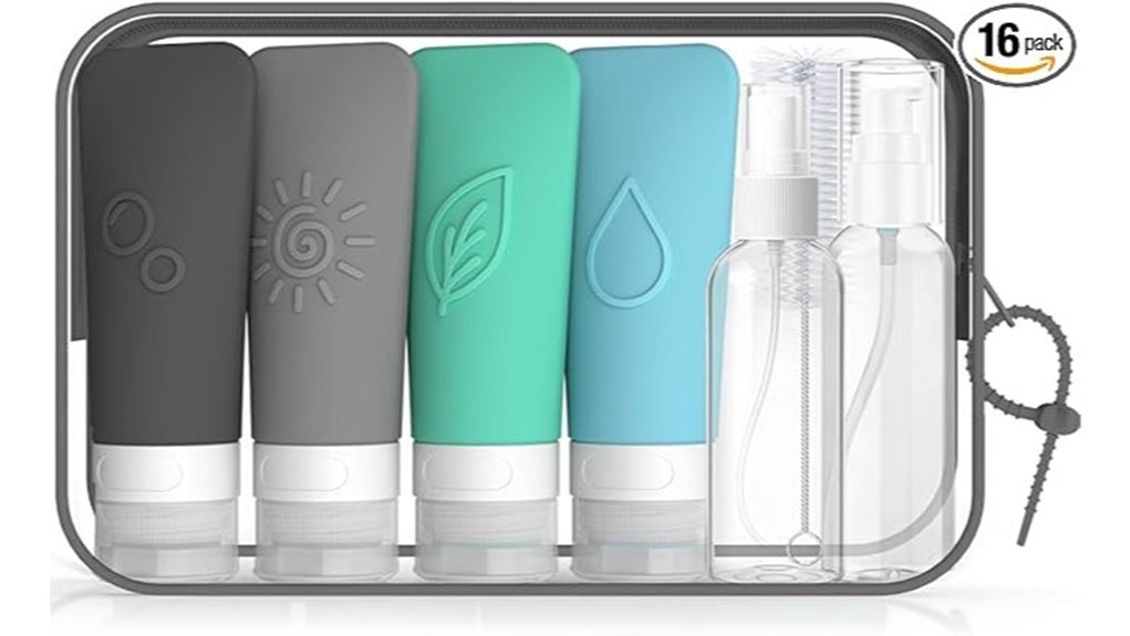 16 piece silicone travel bottles