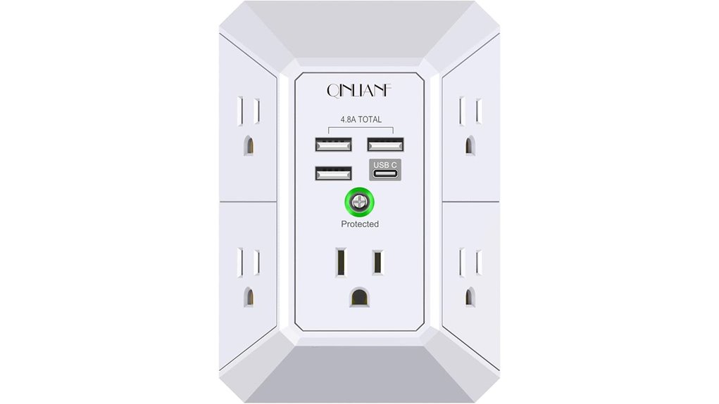 5 outlet surge protector with 4 usb