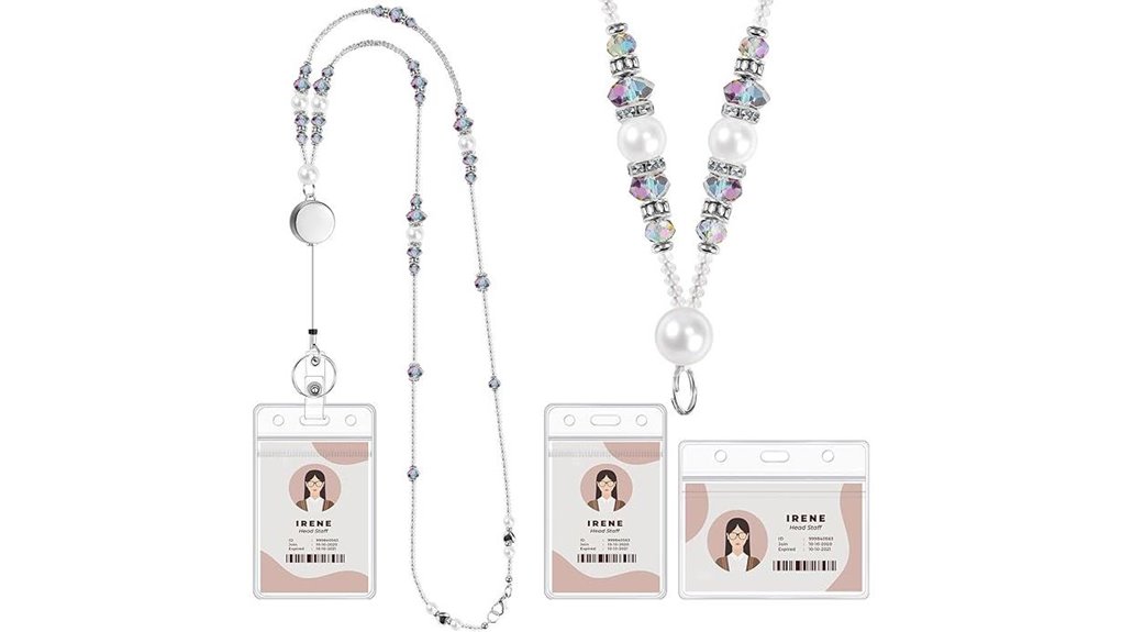 beaded pearl retractable lanyard