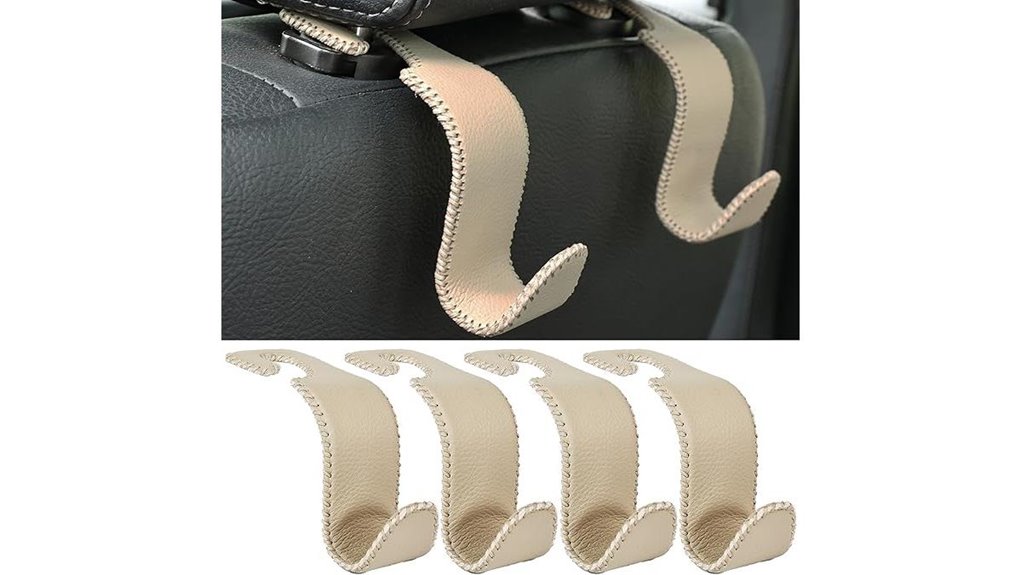 beige 4 pack car headrest hooks