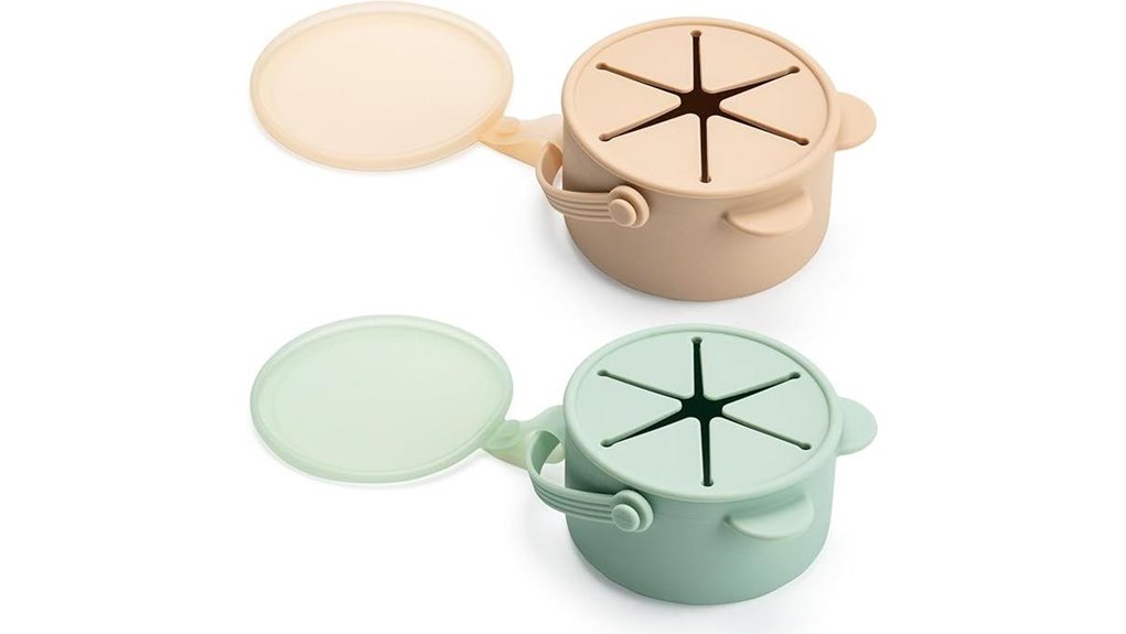 beige and green silicone snackcups