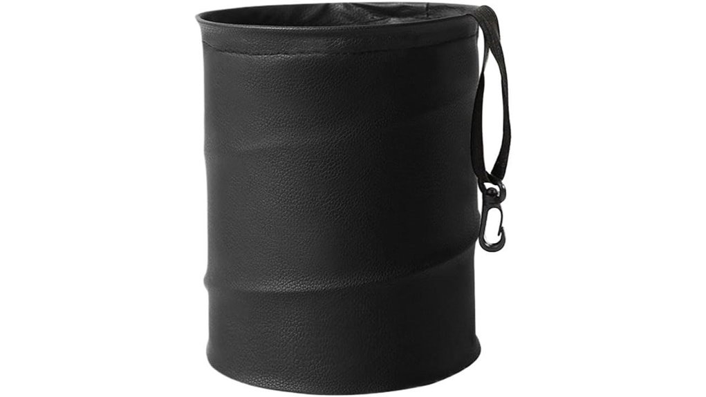 black collapsible leather car trashcan