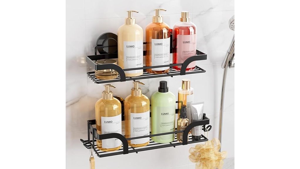 black dual suction shower caddy