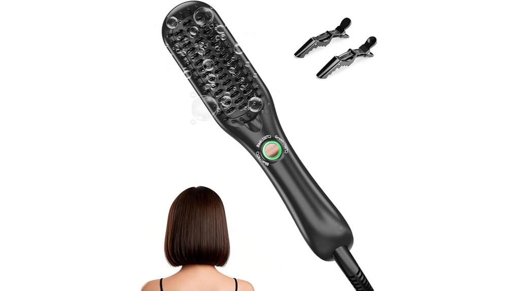 black mini ionic hairbrush straightener