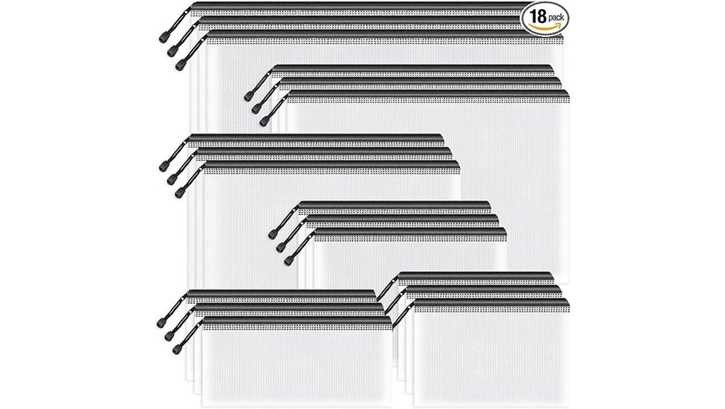 black zipper mesh document pouches