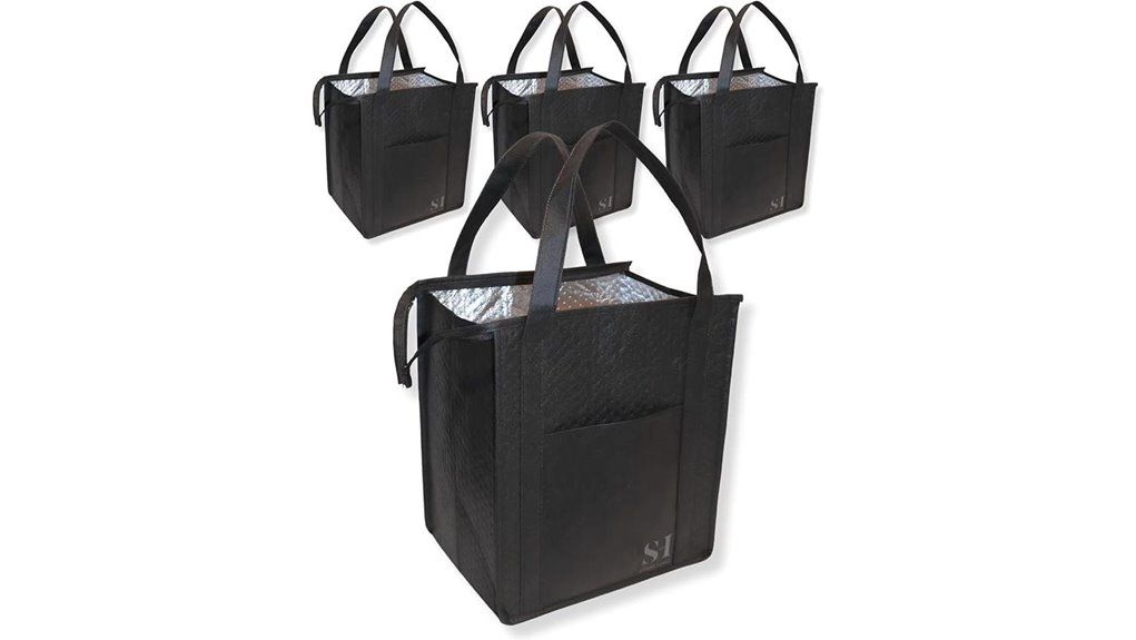 black zippered insulated reusable bags