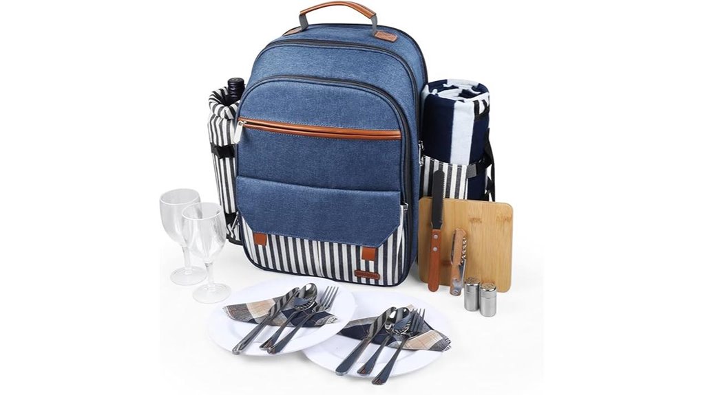 blue insulated picnic backpack for two
