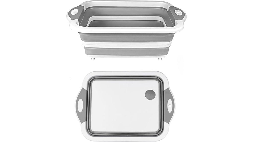 collapsible grey white camping basin