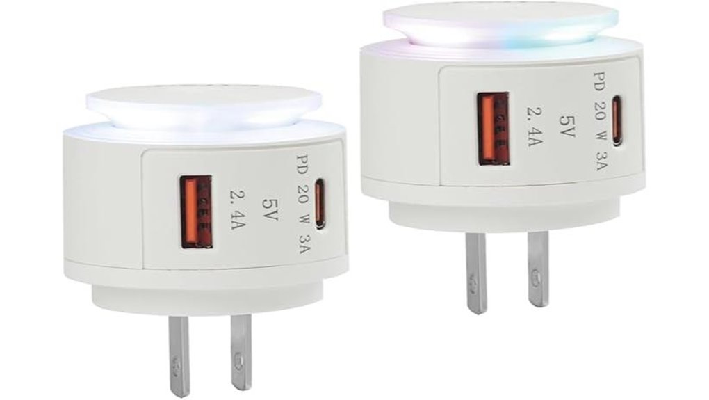 dual 20w usb c nightlight chargers