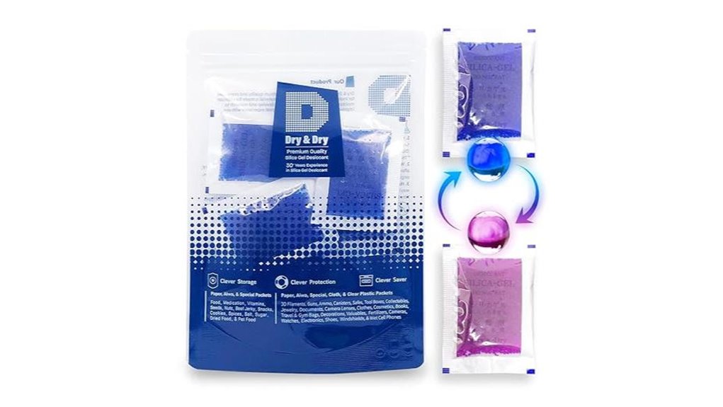 fifty blue indicating silica packets