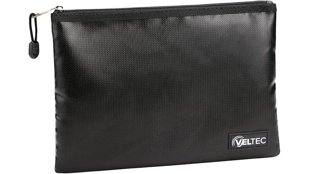 fireproof waterproof zippered valuables pouch