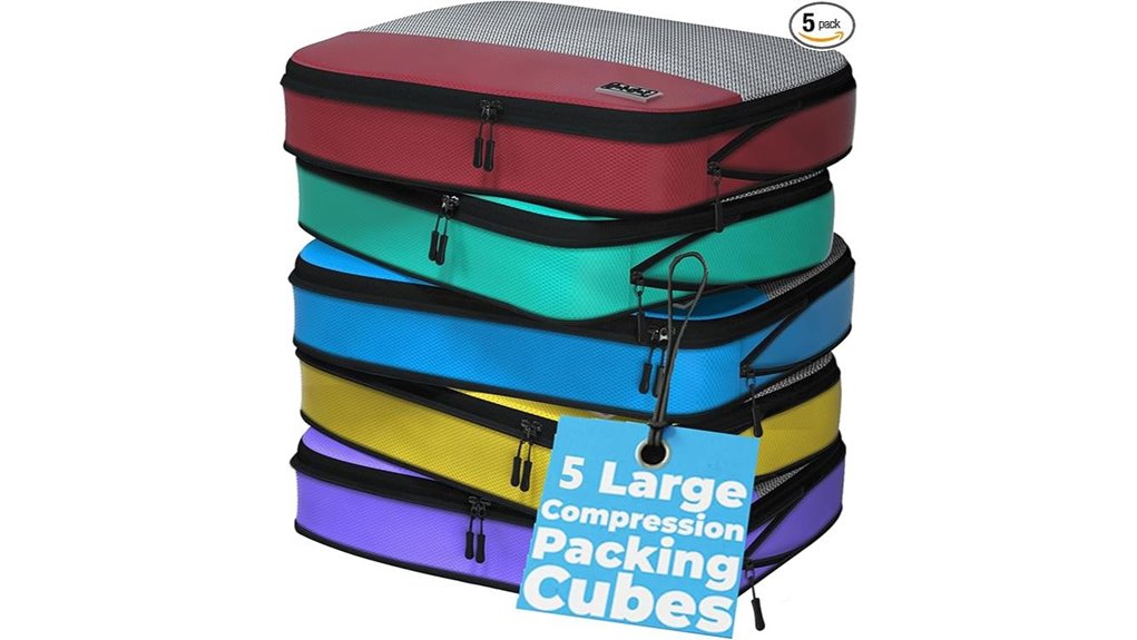 five piece lightweight travel packing cubes