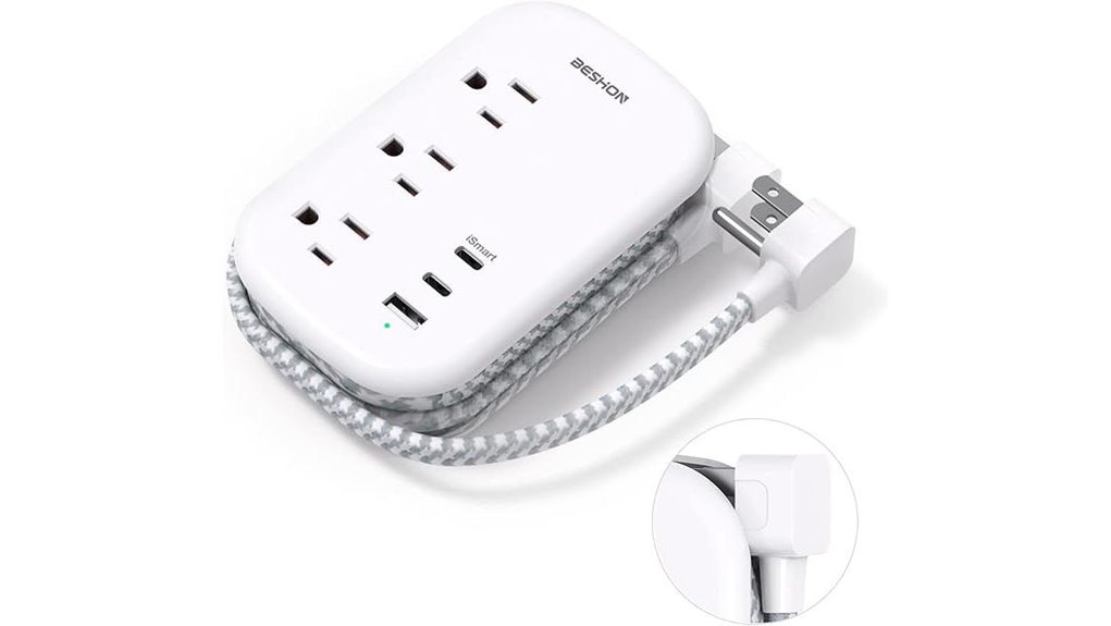 flat 3 outlet usb c strip