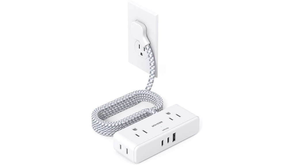 flat 6ft power strip with usb c