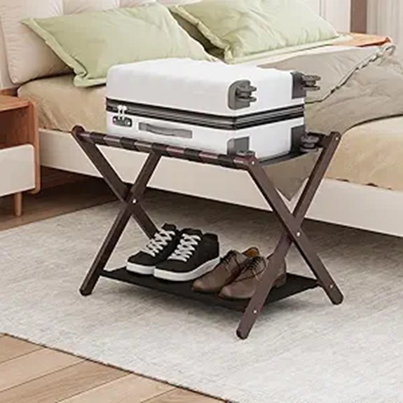 foldable bamboo luggage rack with shelf